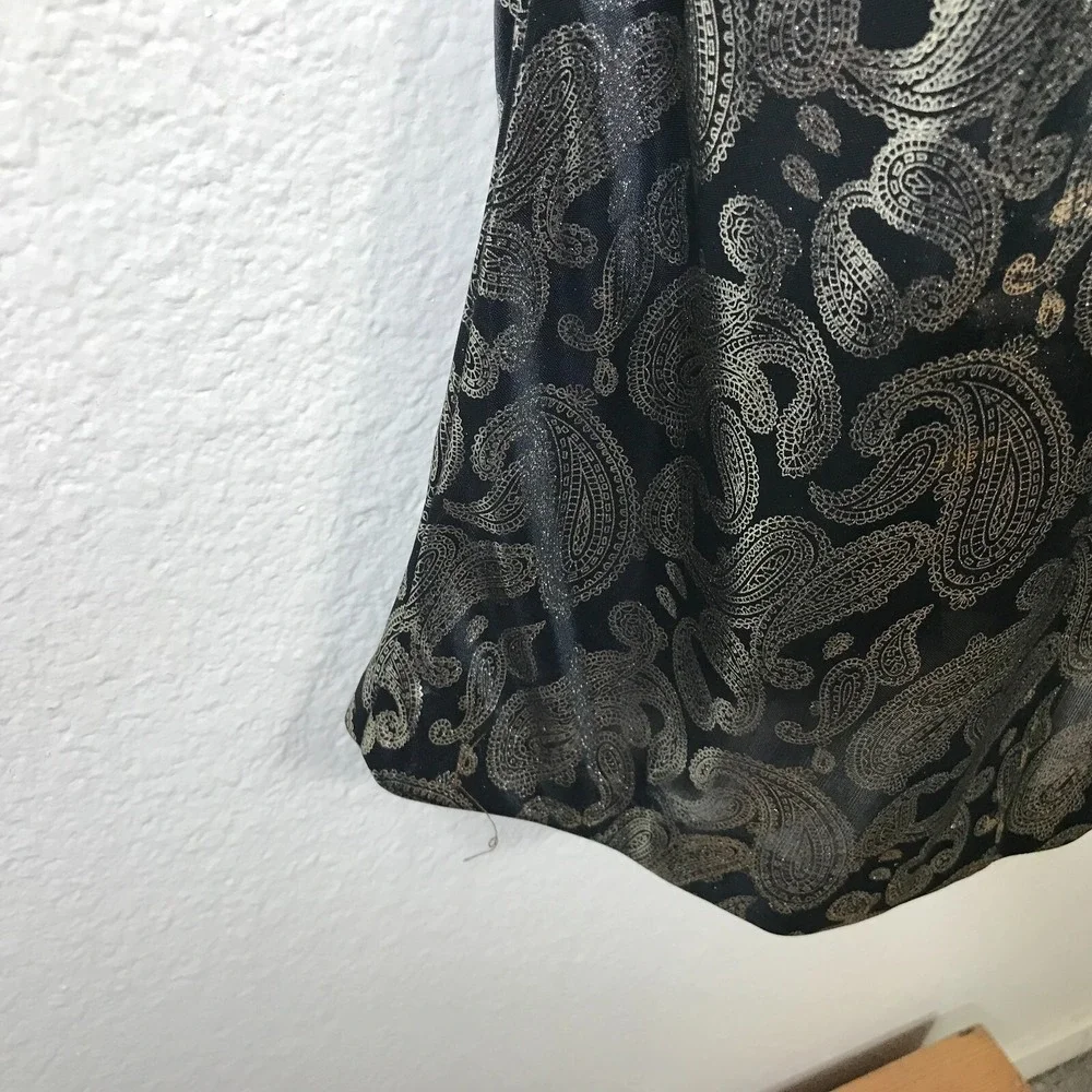 Vintage 80s Homemade Silver Lame Dress XS Paisley Lame Long Sleeve Semi Sheer‎